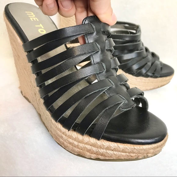 Me Too “hutch” wedge leather straps sandal high heels summer casual open toed - Picture 5 of 11
